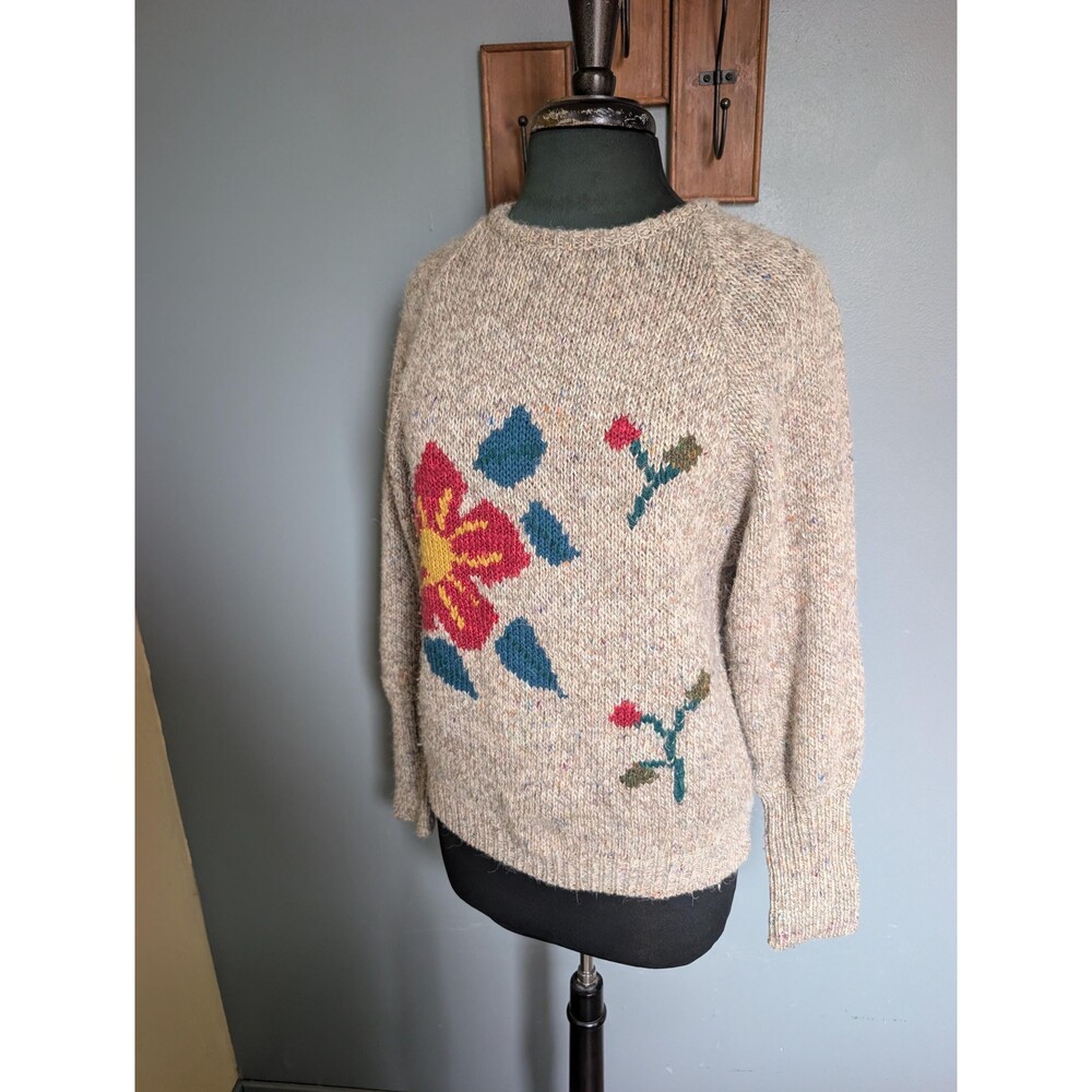 Vintage 80s Wool Blend Floral Sweater